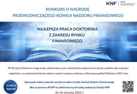 XII edycja Konkursu o nagrodę Prezesa KNF za najlepszą pracę doktorską z zakresu rynku finansowego